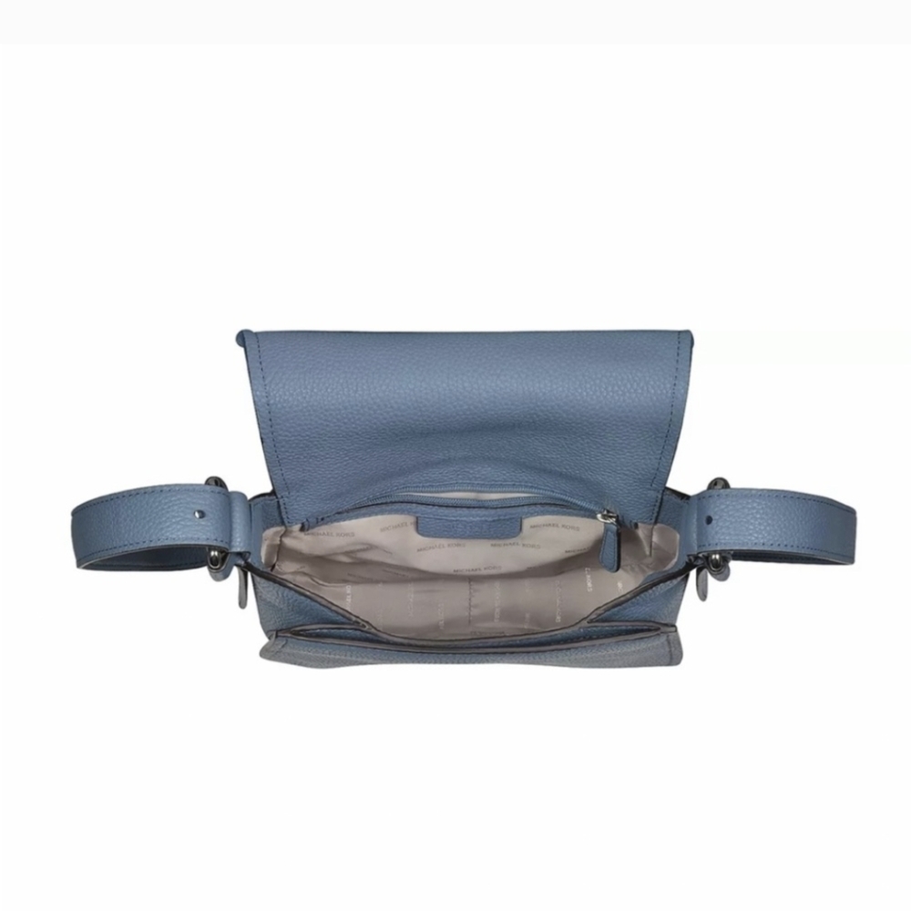 MICHAEL KORS Maxine Large Saddle Bag Blue Pebbled Leather - Picture 7 of 9